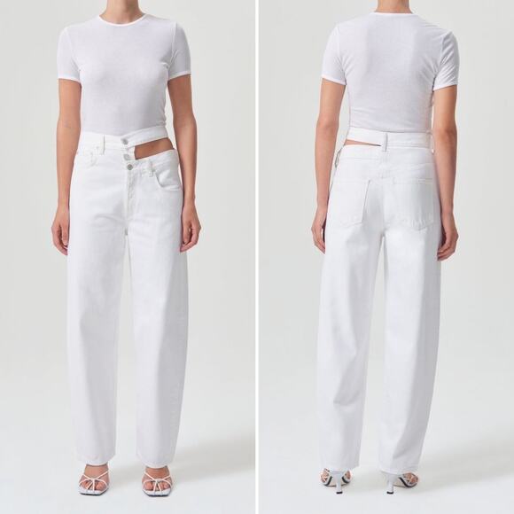 Agolde Broken Waistband Cut Out Jeans In Milkshake White Size 32 - Picture 13 of 14